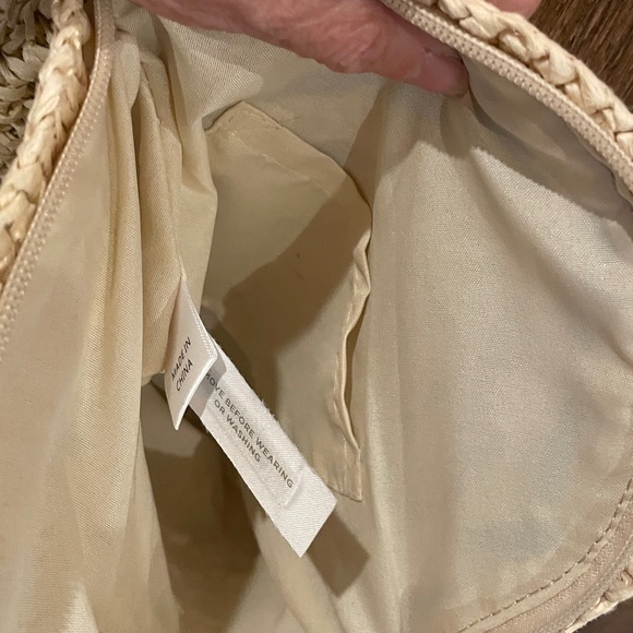 Circular Straw /Raffia Crossbody Bag with Pom Poms and Zipper Enclosure - Picture 7 of 9